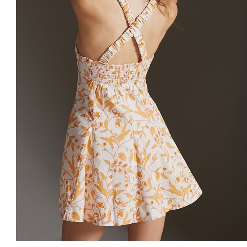 Maeve Dress Women Extra Small Orange Floral Cotton Smocked Back Strappy Halter - Picture 2 of 13